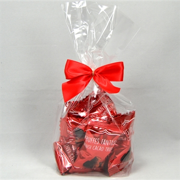 Chokoladetrøfler i pose med rød sløjfe - Karamel