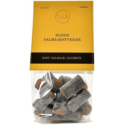 Bløde salmiak stykker i pose med top