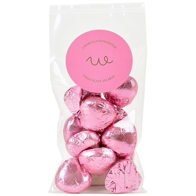 Lyse chokoladehjerter - Pink folie - i fladpose