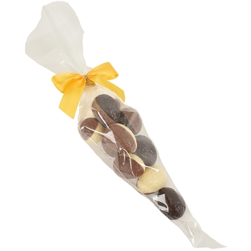 Chokolade påskeæg i spidspose med sløjfe
