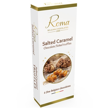 Chokoladetrøfler med saltet karamel og flager af mælkechokolade 
