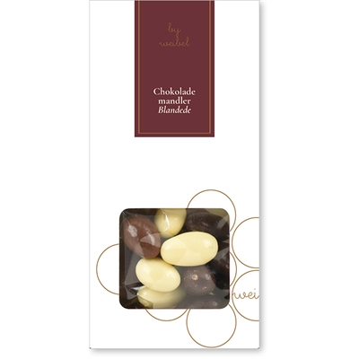 Blandede chokolademandler i æske