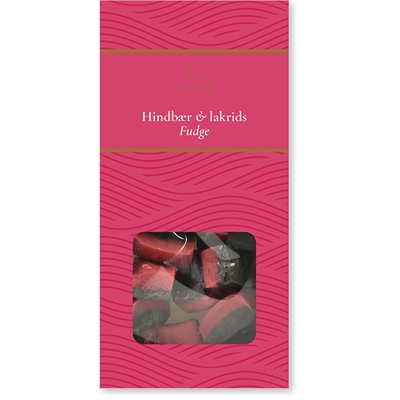 Hindbær & lakrids fudge i æske