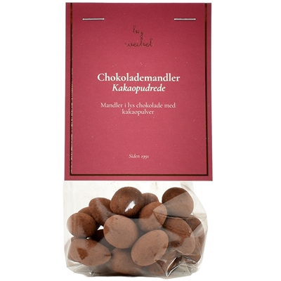 Kakaopudrede chokolademandler i pose med top